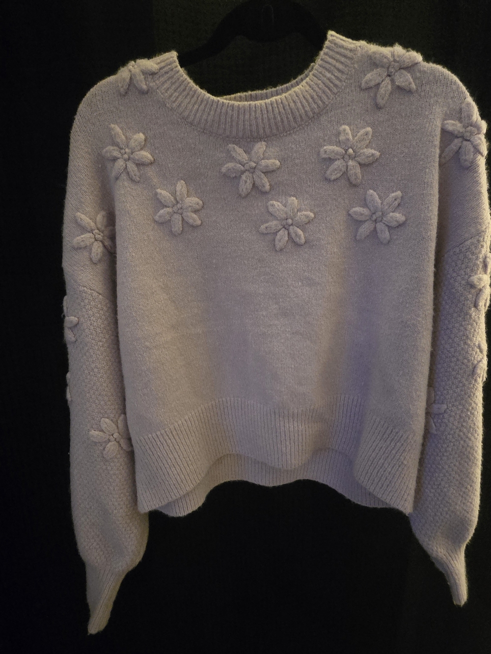 Jessica Simpson Lilac Floral Appliqué Crewneck Sweater